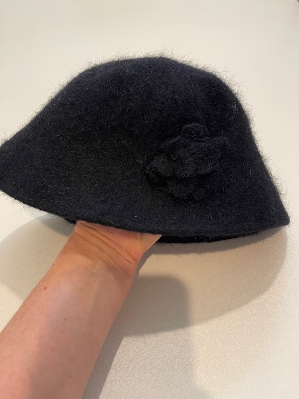 Black Cloche Hat with Flower Accent - Picture 1 of 6